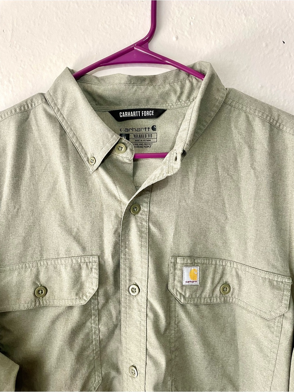 Carhartt Force Button Down Long Sleeve Shirt Mens XL Sage Green EUC - Picture 5 of 6